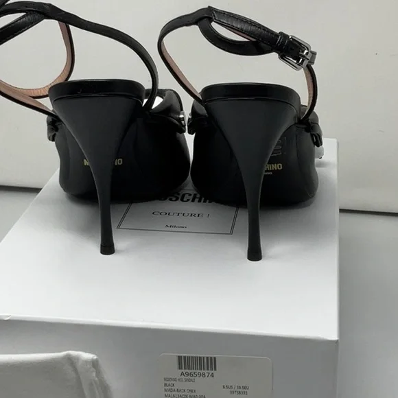 NIB Moschino Couture biker motif black ankle strap sandals, size 8.5 - Picture 5 of 9
